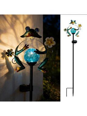 Whimsical 31-Inch Solar Frog Garden Stake with LED Lights - Cute Outdoor Decor